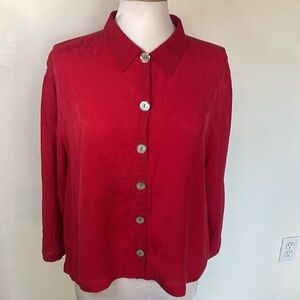 Chico"s Design 100% Red Silk Button Front with Shell Button Blouse Size 2